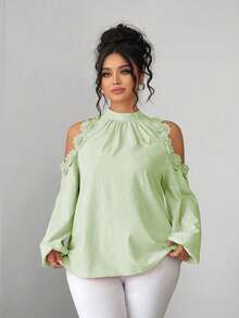 Elenzga Áo kiểu nữ cỡ lớn màu hồng với họa tiết hoa khoét vai, kiểu dáng rộng rãi thanh lịch cho mùa hè, phù hợp cho đi học, lễ tốt nghiệp, ngày Valentine, lễ hội âm nhạc, ngày của Mẹ, Halloween, Lễ Tạ ơn, Lễ Phục sinh, Ngày Quốc khánh, dạ hội, hẹn hò, đám cưới, các hoạt động ngoài trời. - Màu xanh Ô liu - Xem 4