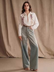 Anewsta Summer Fresh & Romantic 3D Floral Pure White Blouse For Women - White - View 7