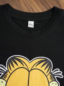 GARFIELD | SHEIN Men's Casual Cartoon Print Rhinestone Decor T-Shirt, Summer - Black - View 5