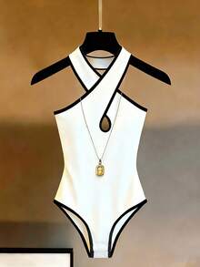 Franclia Body minimalista, casual, de cuello halter, elegante y sexy para mujer - Blanco - Ver 1