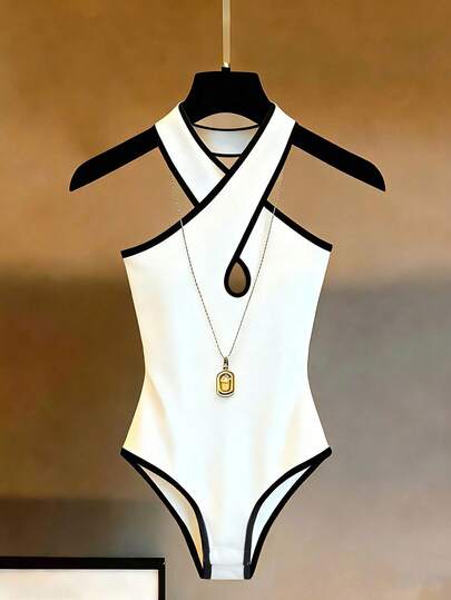 Franclia Women's Minimalist Casual Halter Elegant Sexy Bodysuit