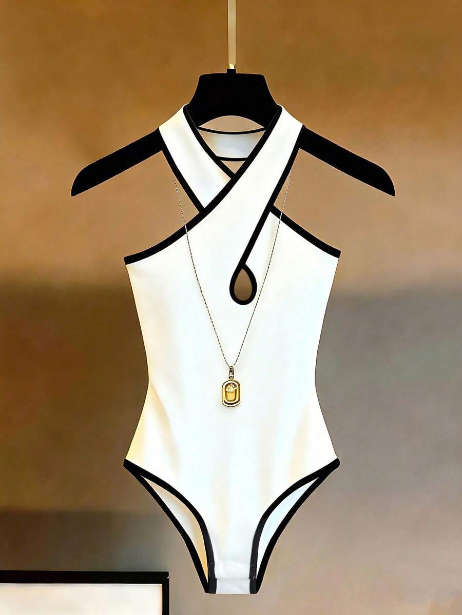 Franclia Body minimalista, casual, de cuello halter, elegante y sexy para mujer - Blanco - Ver 1