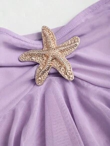 Sweetra Áo quây đa năng kiểu dáng Y2K gợi cảm với viền bèo nhún bất đối xứng, thích hợp cho kỳ nghỉ. - Màu tím - Xem 5