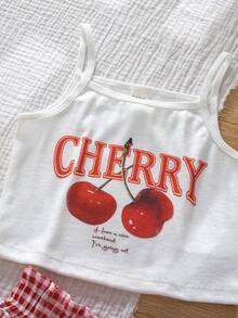 Emery Rose Kids Emery Rose Kids 女童樱桃印花吊带背心和格子短裤套装 - 彩色 - 查看 11