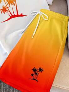 VIVINTIMO Island Vacation Style Palm Tree Sunset Ombre Casual Print Men's Standard Fit Tank Top Set - Multicolor - View 3