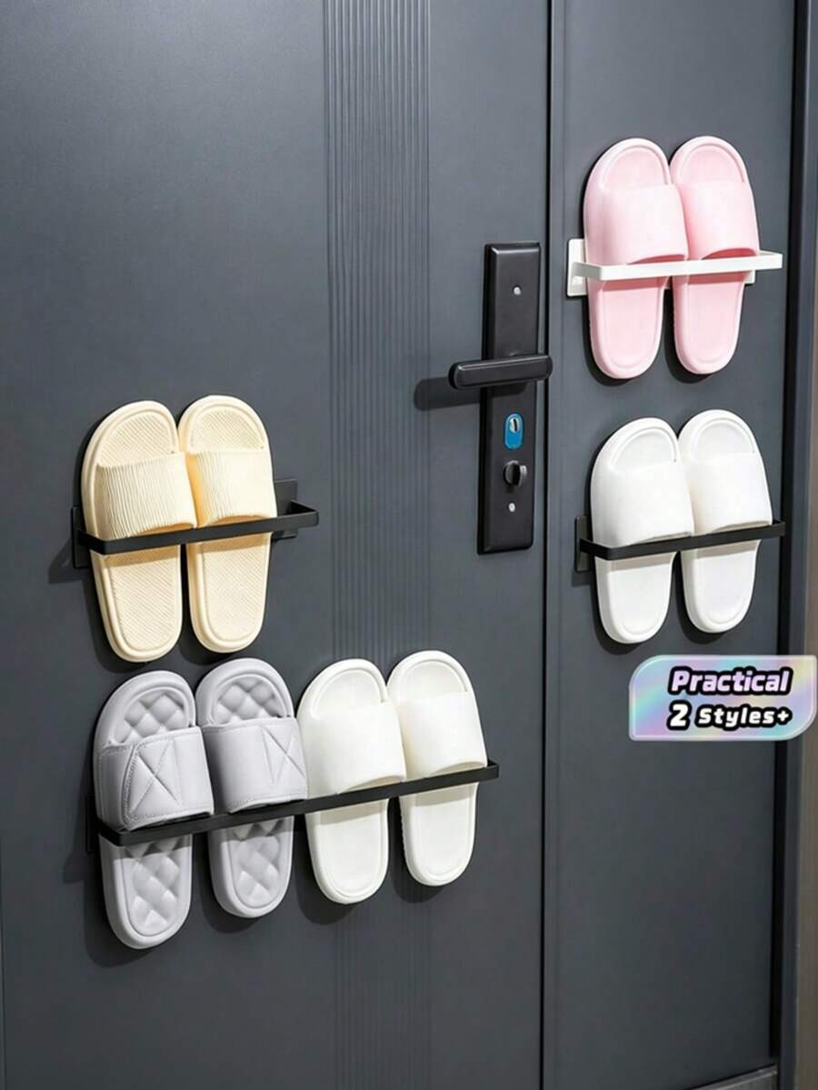 1 Set Rak Sepatu Lipat Magnetik, Baja Karbon, Pemasangan Tanpa Paku, Organizer Sepatu Gantung Dinding Ruang Tamu