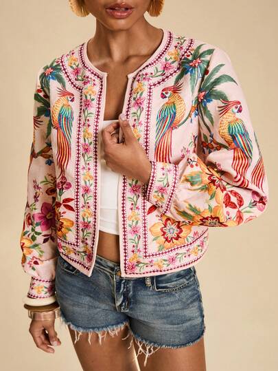 Travachic Chaqueta casual de mujer con estampado tropical