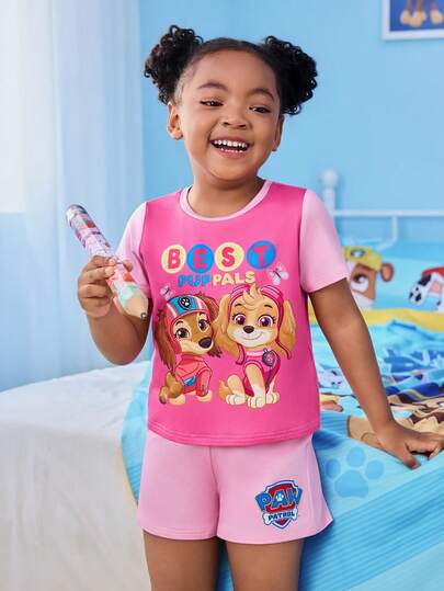 SHEIN | PAW Patrol 女童圆领短袖印花休闲衬衫