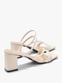 Alvarani Spring/Summer White French High Heels Sandals, Minimalist Square Toe Design, Faux Leather, Suitable For Walking, Dating, Gatherings, Parties, Work - Beige - View 9