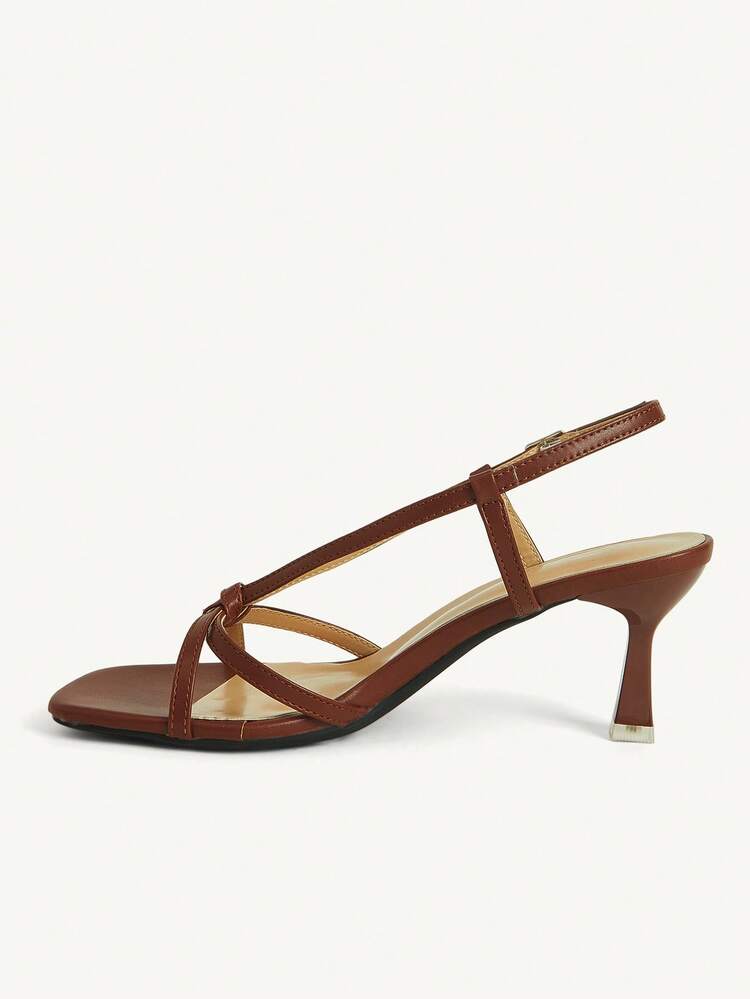CUCCOO CHICEST Women's Shoes Cross Strap Open-Toed Square Toe Stiletto Fashion Commuter Brown PU Leather Heels Sandals Dating Vacation Afternoon Tea