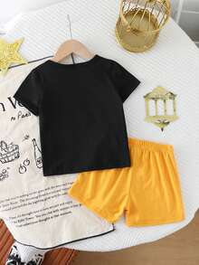 2pcs/Set Baby Boy Black Summer Casual Birthday Outfit,Soft Vacation Clothes For Spring&Summer - Yellow - View 2