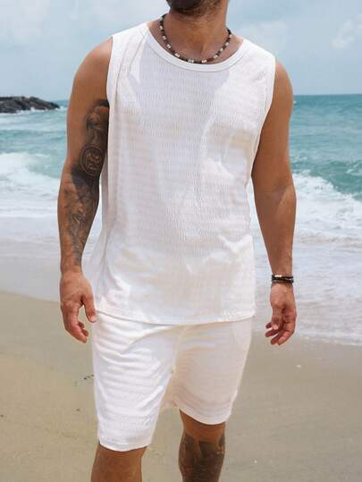 DAZY White Tank Top And Shorts Set For Men