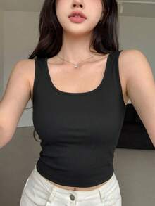 DAZY 女款極簡純色時尚百搭背心，適合日常通勤 - 黑色 - 查看 2