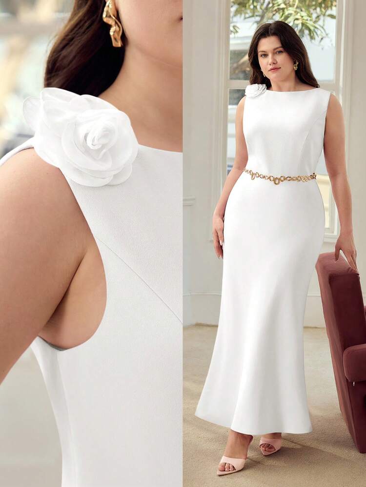 PLUS SIZE 3D FLORAL DECOR ELEGANT ROMANTIC MERMAID DRESS