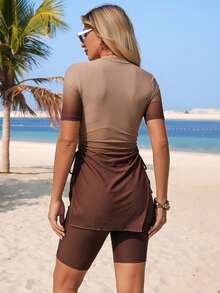 Swim Mulvari Đầm dệt kim dự tiệc ngày lễ, đầm đi biển đón năm mới, đầm đi biển gợi cảm với họa tiết in kỹ thuật số, đầm cánh ombre bay bổng, bộ đồ bơi burkini hai mảnh không gọng thanh lịch mùa hè dành cho nữ. - Nhiều màu - Xem 2