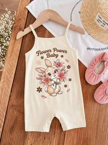 Baby Girl Summer Cute Casual Knit Leopard Print Jumpsuit - Brown - View 5