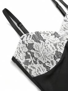 Rina Fox Women's Fashionable Delicate Lace Camisole, Suitable For Dates And Vacations - Black - View 5