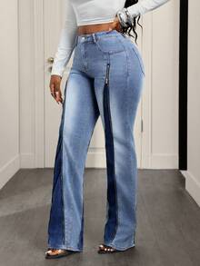 SHEIN Slayr Quần jeans nữ dáng ôm, thiết kế khóa kéo, kiểu dáng thường ngày, đã qua xử lý giặt. - Hồng - Xem 3