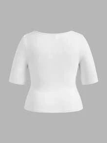 SHEIN BASICS 3件套休闲纯色针织圆领短袖修身加大码T恤 - 彩色 - 查看 6