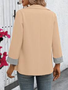 SHEIN Clasi Áo blazer kẻ sọc tay dài, kiểu dáng thường ngày, phù hợp cho người đi làm. - Màu Khaki - Xem 2