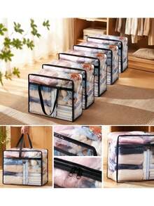 1PC PVC Large-Capacity Storage Bag, Foldable Storage Box, Transparent Closet, Dormitory Pillow Storage, Travel Toiletry Bag - Multicolor - View 1