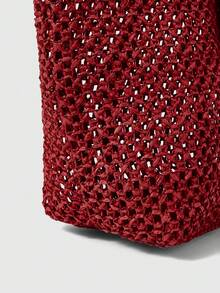 ROMWE Kawaii Women's Casual Versatile Commuter Woven Tote Bag - Red - View 4