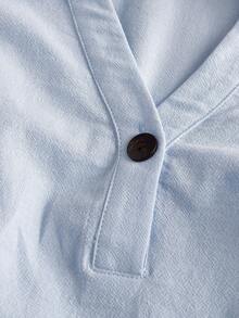 SHEIN LUNE CURVE Conjunto de 2 piezas talla grande, con cuello, para ir al trabajo, con estilo, minimalista, versátil, estilizador, sin mangas, fresco y ordenado - Azul - Ver 6