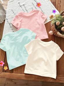 Bộ 3 áo thun thời trang & dễ thương họa tiết trái cây Dopamine phong cách retro, áo thun tay ngắn cổ tròn tối giản dành cho bé gái, phù hợp mặc hàng ngày trong mọi mùa, thích hợp cho trường học, đi chơi, dạo phố, kỳ nghỉ, họp mặt, tựu trường, trang phục mùa xuân & hè, thoải mái, sành điệu, trang phục thường ngày, áo thun in hình trái cây hoạt hình cho trẻ em, thời trang, phong cách mới, thoải mái, phong cách thư giãn. - Nhiều màu - Xem 6