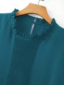 Linhara 时尚休闲法式复古优雅舒适通勤荷叶边领衬衫 - 霧霾藍 - 查看 5