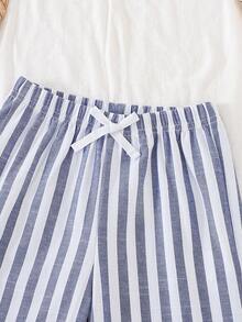 2pcs Young BoyCasual Wide Leg Striped Pants, Spring/Summer Vacation Style, Comfortable Fabric Suitable For Daily Casual Wear - Multicolor - View 3
