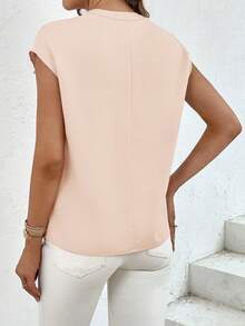 Camisa de mujer de un solo pecho con bolsillo utilitario y cuello en V de unicolor - Albaricoque - Ver 6