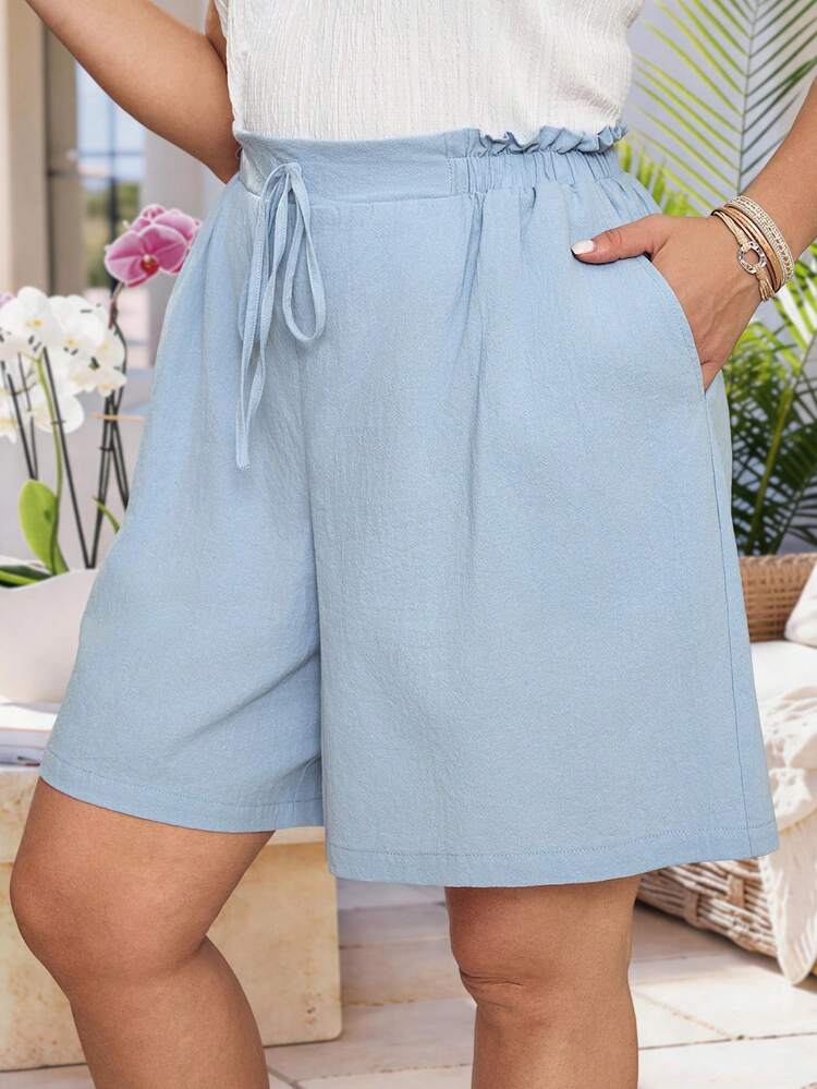 Plus Size Casual Solid Color Wide Leg Shorts