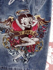 ROMWE MEN Betty Boop | ROMWE Short en jean polyvalent et décontracté pour hommes avec broderie d'ange et poche - Bleu azur - Voir 5