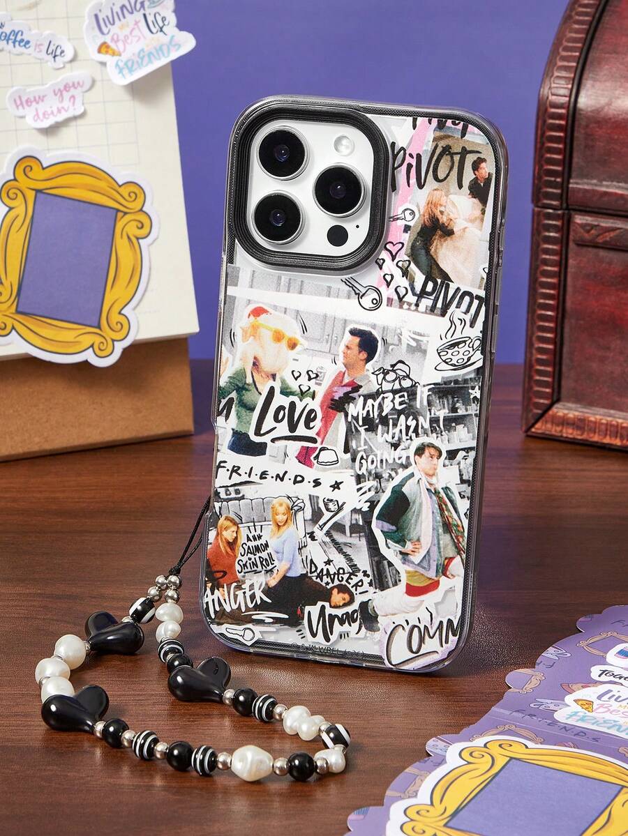 FRIENDS X SHEIN Funda para teléfono móvil iPhone15 adecuada para el collage de viento oscuro de Ti De Cool, correa de linterna de estrella antiperidida de personalidad de nicho que no choca - Multicolor - Ver 1