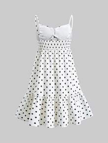 SHEIN 少女波点A字连衣裙，配金属肩带扣 - 白色 - 查看 8