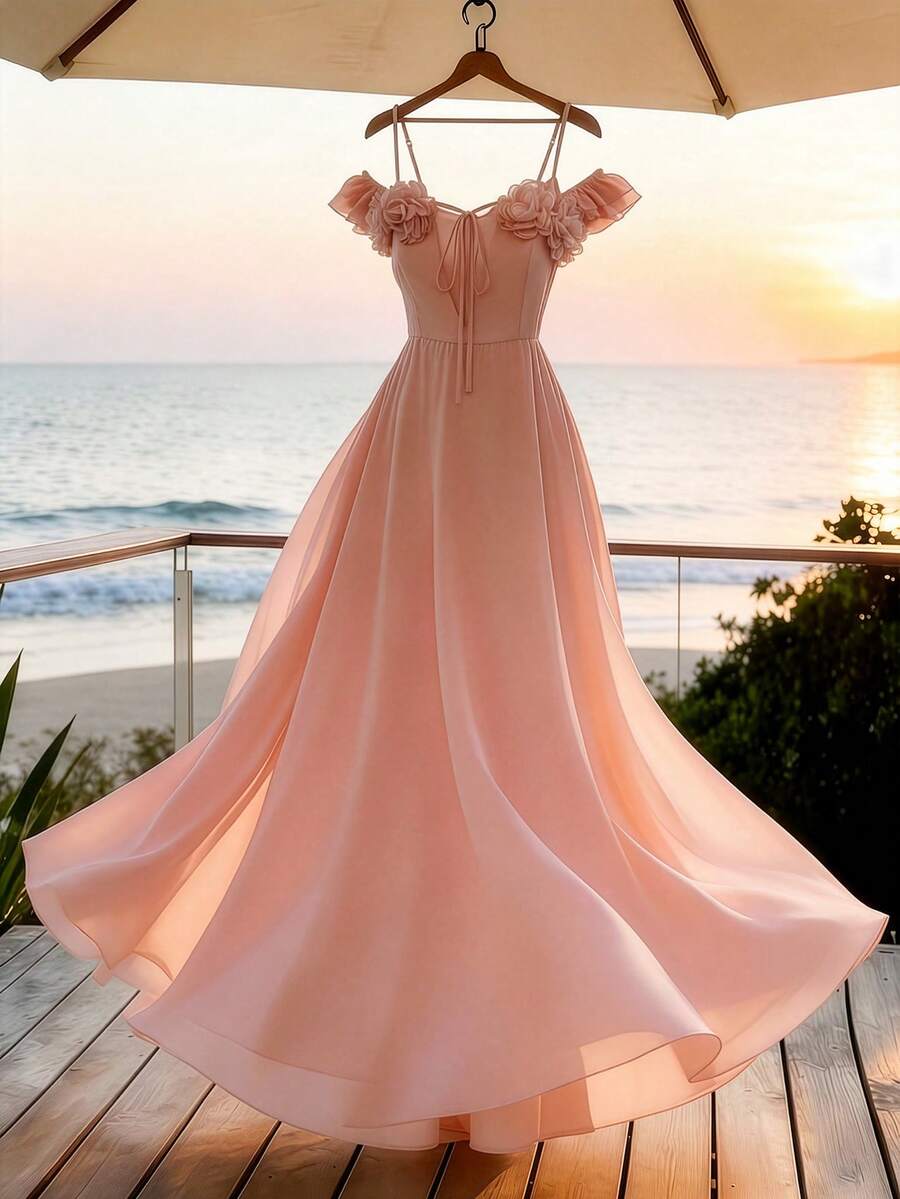 GlowEve CURVE Plus Size Romantic Floral Dress, Waist Cinching, Versatile, Flattering, French Style Vacation Dream - Pink - View 1