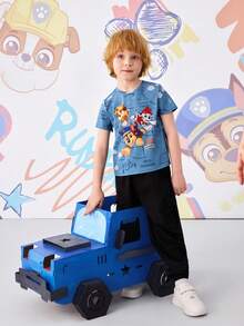 SHEIN | PAW Patrol Áo thun ngắn tay in chữ hoạt hình ngộ nghĩnh, phong cách thường ngày, thời trang cho bé trai, thích hợp mặc đi làm hàng ngày, mùa hè. - Màu xanh lá cây đậm - Xem 5