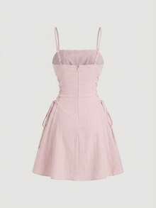 SHEIN MOD Vestido de mujer de unicolor con pliegues en el busto, atado a los lados y tirantes de espagueti - Rosa Pálido - Ver 7