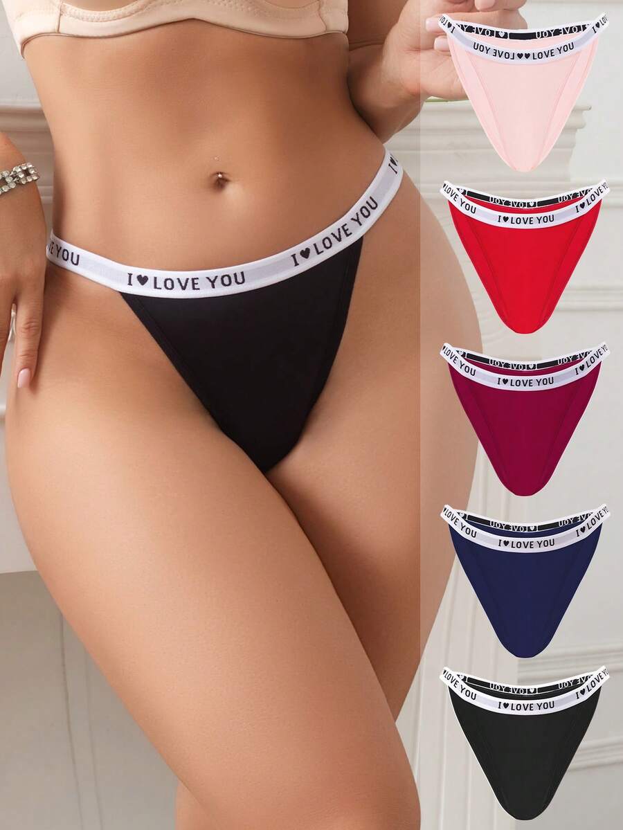 Napfluff 5条装女士简约时尚字母弹力腰带舒适三角裤 - 彩色 - 查看 1