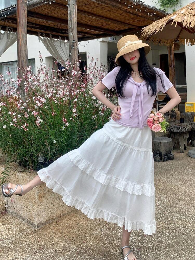 Women's Solid Color Korean Style Ruffle Hem Skirt