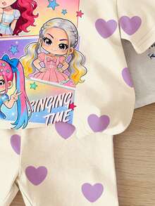 2pcs Young Girl Casual Minimalist Short Sleeve Top And Shorts Set, Suitable For Summer - Multicolor - View 7