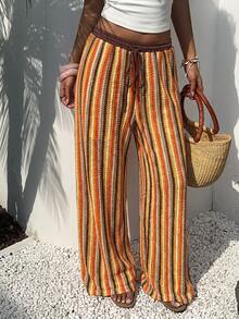Aloruh Damen Frühling/Sommer neue gestreifte Hose, taillenniedrige weite Beine lässig vielseitige Hose, bunte gestreifte Hose, Damen Resort-Bekleidung - Verschiedenfarbig - Übersicht 6