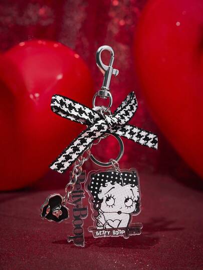 Betty Boop x SHEIN 1PC Betty Boop Red And Black, College Style Girl Key Love Knot Keychain Decorative Pendant Personalized Bag Pendant