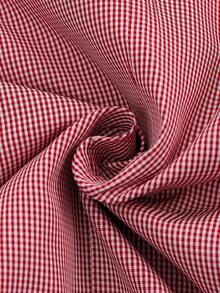 Franclia Plus Size Woven Ruffle Collar Drawstring Casual Cute Plaid Shirt Holiday Light Pink Summer - Red - View 6