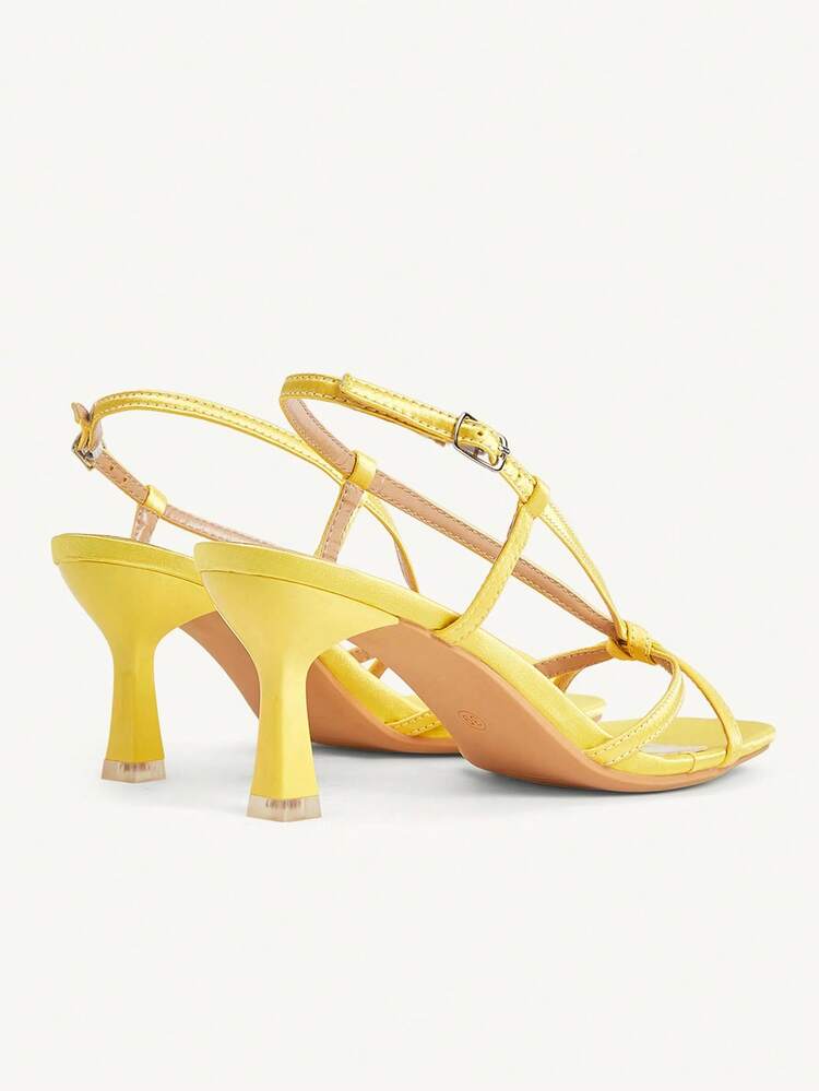 CUCCOO CHICEST Women's Shoes Cross Strap Open-Toed Square Toe Stiletto Fashion Commuter Gold Satin Heels Sandals Dating Vacation Afternoon Tea