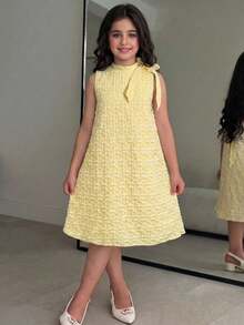Vestido de playa de princesa con lazo con flecos para niñas preadolescentes - Amarillo - Ver 5