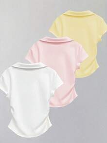 INAWLY Women's Casual Solid Color Short Sleeve T-Shirt, Versatile For Summer - Pink - View 2