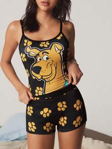SCOOBY-DOO X SHEIN Set Camisole dan Celana Dalam Boyshort Motif Kartun - Hitam - View 6