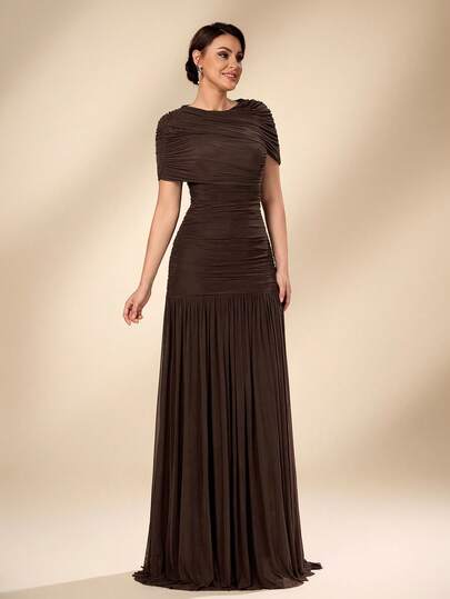 Serin Mother Of The Bride Solid Color Pleated Elegant Waist Wedding Party Dress