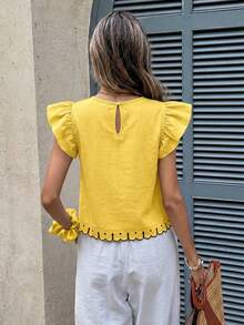 Serisse Women's Round Neck Floral Print Cap Sleeve Blouse - Yellow - View 2